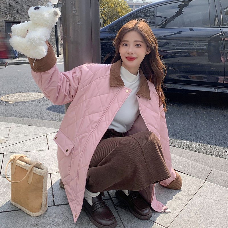 数据！现货菱格撞色灯芯绒PU皮衣外套9099-P185-控268，女装棉衣/棉服，浙宝125