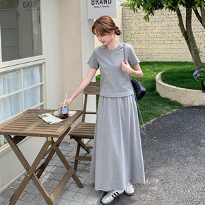 灰色慵懒风绑带连衣裙女2025夏季新款韩系设计感休闲收腰显瘦长裙图片