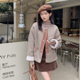 大货已出！新款鬼马系少女两面穿羊羔毛格纹外套9067-P135-控188，女装短外套，浙宝125