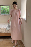 粉色法式甜美减龄泡泡袖连衣裙女夏季2025新款慵懒风休闲浪漫长裙，女装连衣裙，浙宝125