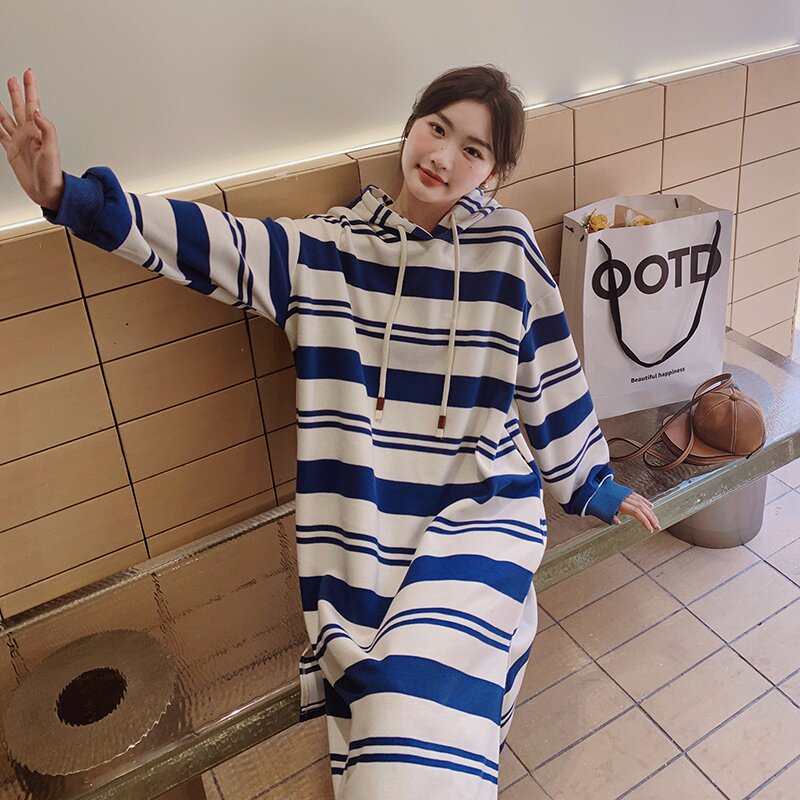 现货主推款！高品质条纹拼接针织卫衣连衣裙9039-P115-控168，女装卫衣/绒衫，浙宝125