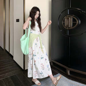 法式度假风印花无袖连衣裙套装女2025夏季新款轻薄防晒开衫两件套图片