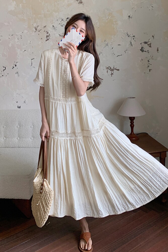 超好看白色休闲连衣裙女夏2025新款温柔度假风宽松慵懒松弛感长裙,女装连衣裙,浙宝125