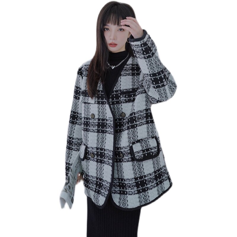 数据好！新款主推！小香风格子加毛呢外套X08-P155控228,女装毛呢外套,浙宝125