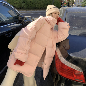 粉色甜美温柔羽绒服女短款2024冬季新款小个子连帽加厚白鸭绒外套图片