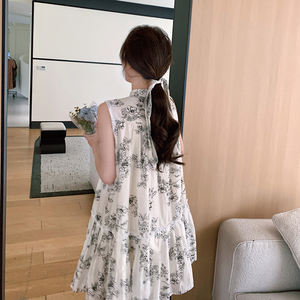 国风新中式水墨画连衣裙女夏季2024新款学院风小个子宽松无袖裙子图片