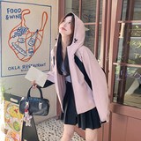 学院风拼色连帽冲锋衣外套女春秋新款超好看休闲减龄小个子上衣潮，女装短外套，浙宝125