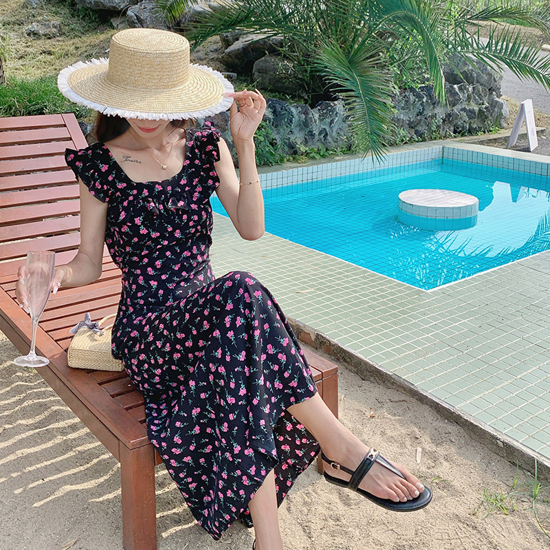 复古赫本风飞飞袖碎花裙女夏季2025新款修身显瘦高级感法式连衣裙,女装连衣裙,浙宝125