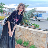 现货！主推款夏季新款黑色印花鱼尾拼接连衣裙9820-P115-控168，女装连衣裙，浙宝125