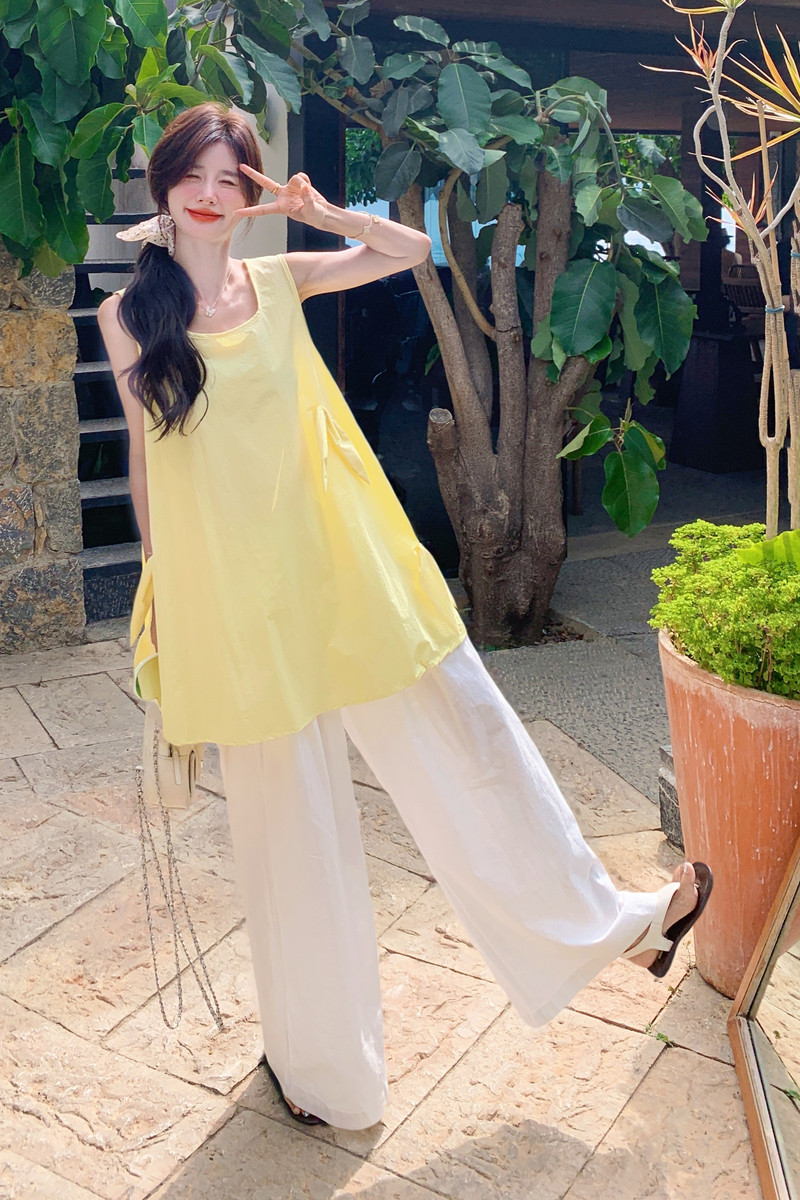 休闲无袖背心阔腿裤套装女夏2025新款两件套巨好看显瘦遮肉高级感,女装套装/套裙,浙宝125