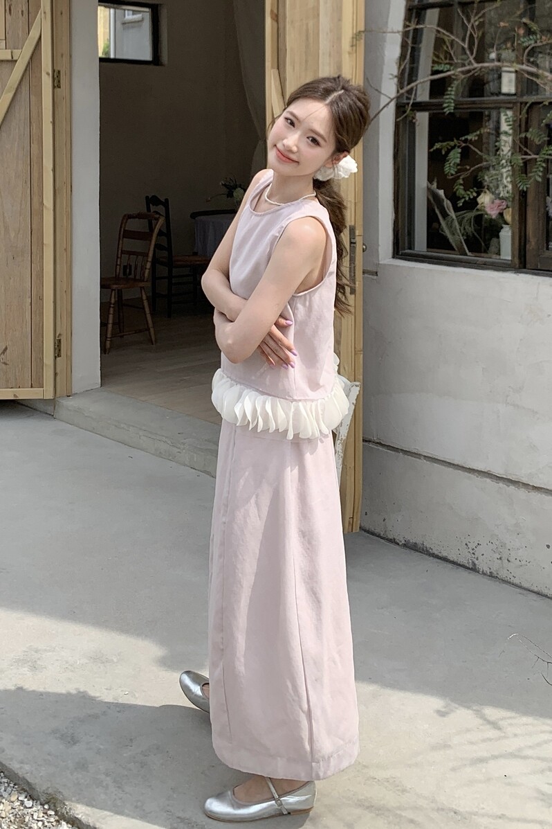 韩系温柔露背泡泡袖上衣紫色半身裙两件套装女2025清纯系夏日穿搭,女装套装/套裙,浙宝125