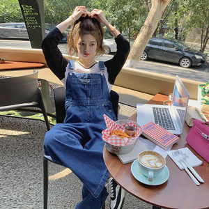 现货主推！2022韩版新款宽松显瘦减龄牛仔背带裤女9011-P95-控148,女装牛仔裤,浙宝125