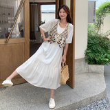 白色设计感连衣裙女夏2025新款法式针织马甲小清新显瘦两件套装裙，女装套装/套裙，浙宝125