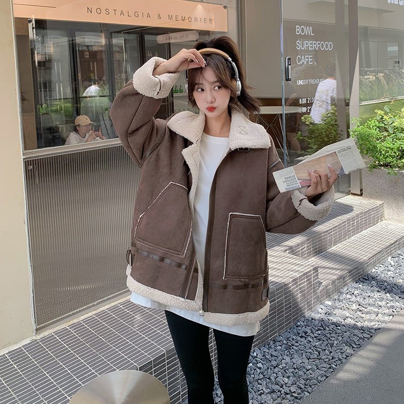 大货已出！数据好！麂皮绒机车服羊羔毛外套9081-P185-控268，女装短外套，浙宝125