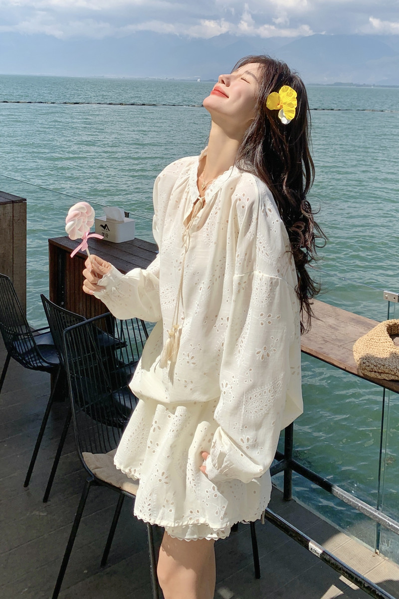 新中式国风蕾丝刺绣短裤套装女夏2025新款两件套独特绝美显瘦遮肉,女装套装/套裙,浙宝125