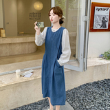 法式气质盐系牛仔背心裙套装女2025春秋季新款显瘦休闲衬衫两件套，女装套装/套裙，浙宝125