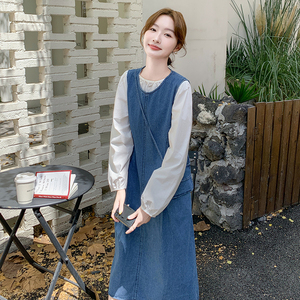 法式气质盐系牛仔背心裙套装女2025春秋季新款显瘦休闲衬衫两件套图片