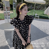 现货主推!数据好！飞飞袖不挑人黑色碎花连衣裙9021-P105-控158，女装连衣裙，浙宝125