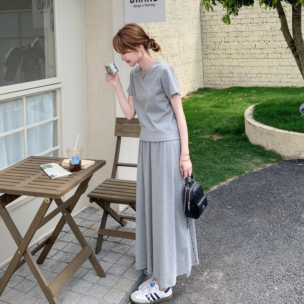 灰色慵懒风绑带连衣裙女2025夏季新款韩系设计感休闲收腰显瘦长裙,女装套装/套裙,浙宝125