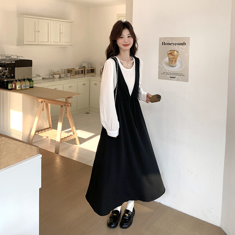 撞色拼接假两件连衣裙女2025春季新款法式设计感收腰显瘦A字长裙,女装连衣裙,浙宝125