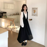 撞色拼接假两件连衣裙女2025春季新款法式设计感收腰显瘦A字长裙，女装连衣裙，浙宝125