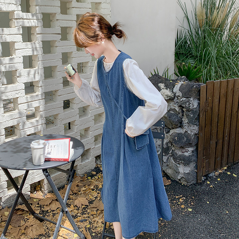 法式气质盐系牛仔背心裙套装女2025春秋季新款显瘦休闲衬衫两件套,女装套装/套裙,浙宝125