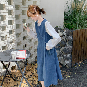 法式气质盐系牛仔背心裙套装女2025春秋季新款显瘦休闲衬衫两件套图片