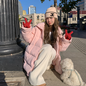 粉色甜美温柔羽绒服女短款2024冬季新款小个子连帽加厚白鸭绒外套图片