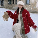 现货足！数据！撞色皮毛一体羊羔毛拼接外套9093-P185-控268，女装短外套，浙宝125