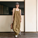 夏季新款韩版休闲学院风显高显瘦卡其色宽松背带连体裤女直筒长裤，女装休闲裤，浙宝125
