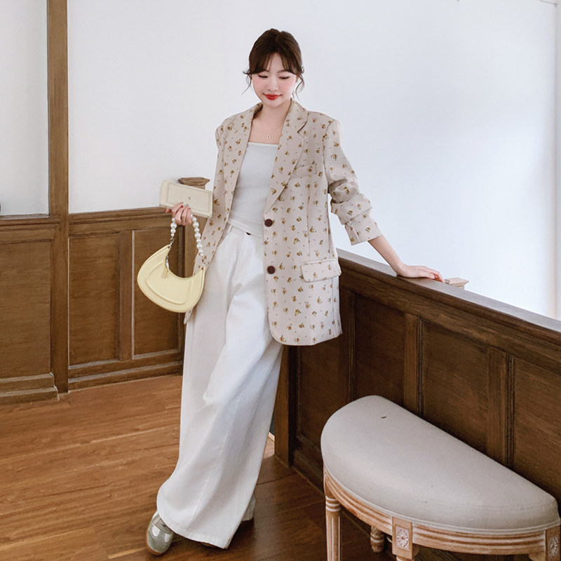 小众设计感西装女2025早春新款气质碎花灰色chic小个子宽松外套,女装西装,浙宝125