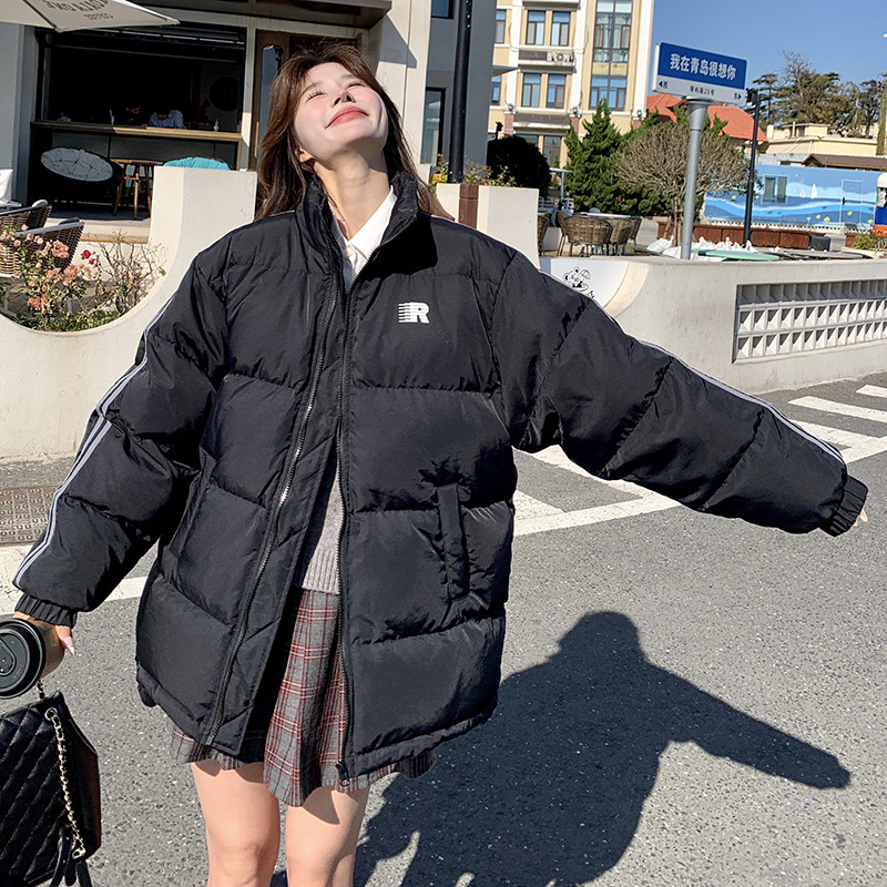 黑色宽松立领90白鸭绒羽绒服短外套女冬新款小个子减龄加厚面包服,女装羽绒服,浙宝125