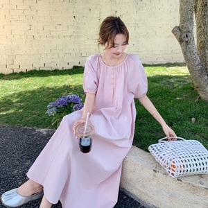 法式浪漫粉色连衣裙女夏2025新款飞飞袖气质温柔甜美遮肉初恋长裙图片