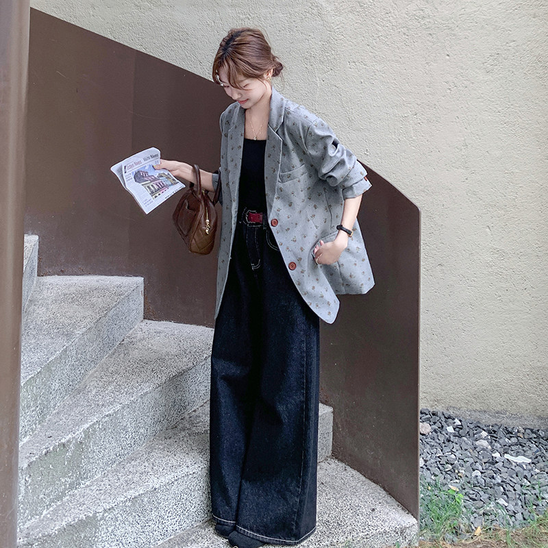 小众设计感西装女2025早春新款气质碎花灰色chic小个子宽松外套,女装西装,浙宝125