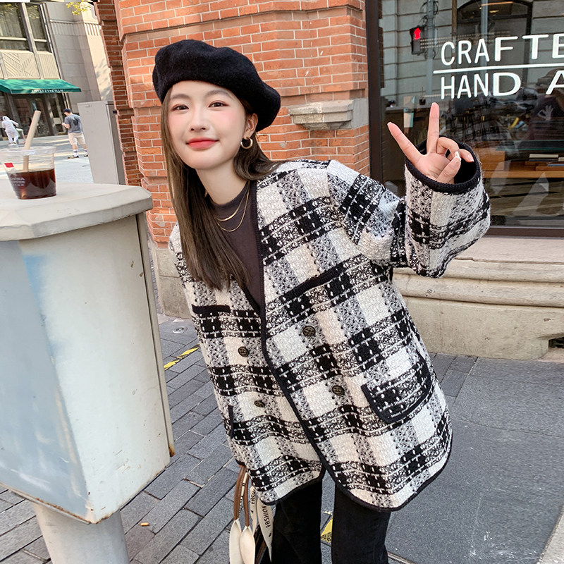 现货！数据!气质感小香风格子毛呢外套9088-P155-控228,女装毛呢外套,浙宝125