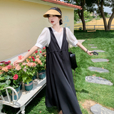 撞色拼接假两件连衣裙女夏季2025新款韩版宽松遮肚设计感休闲长裙，女装连衣裙，浙宝125