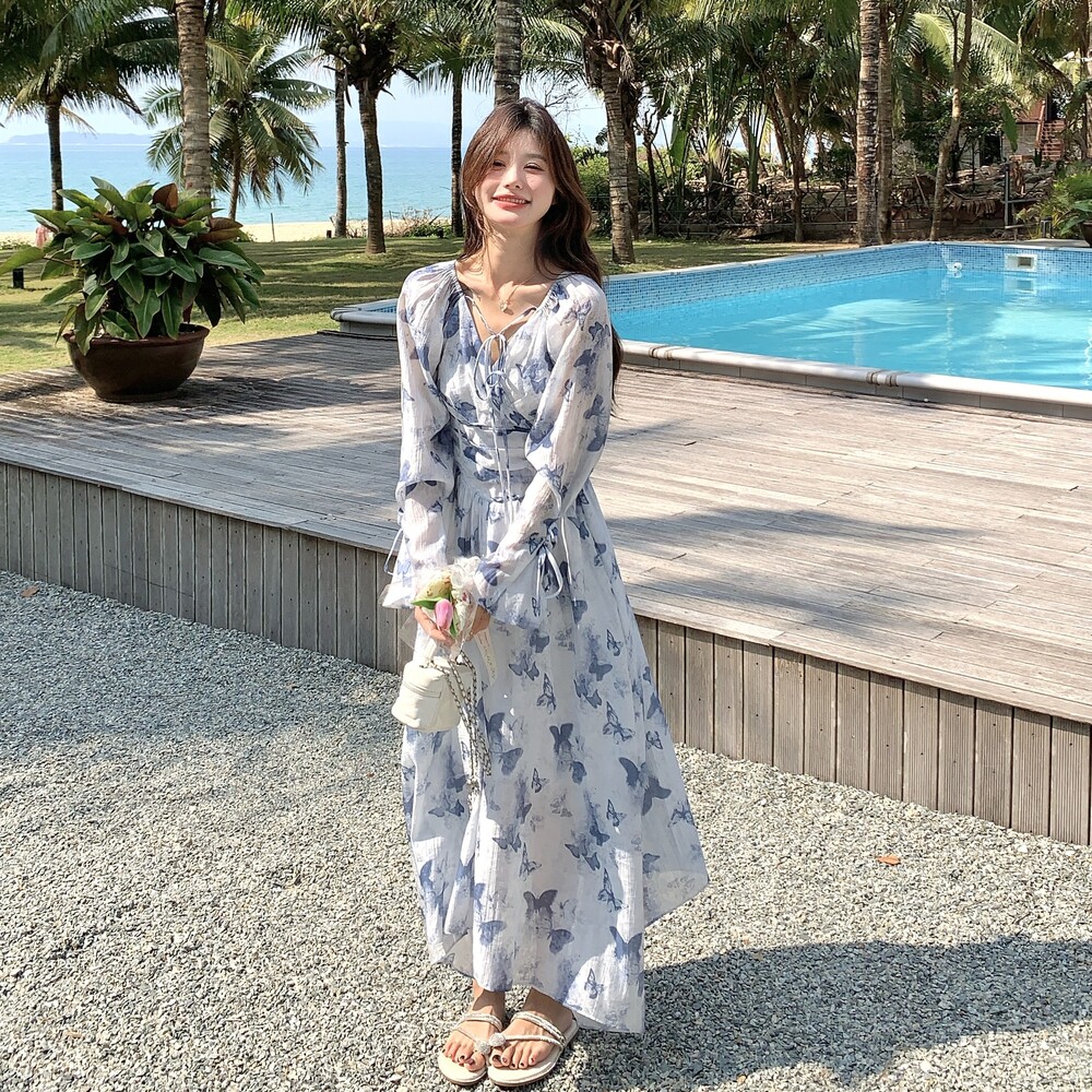 【新款】 法式度假风蝴蝶印花连衣裙 2D003-A11-P145-控208图片