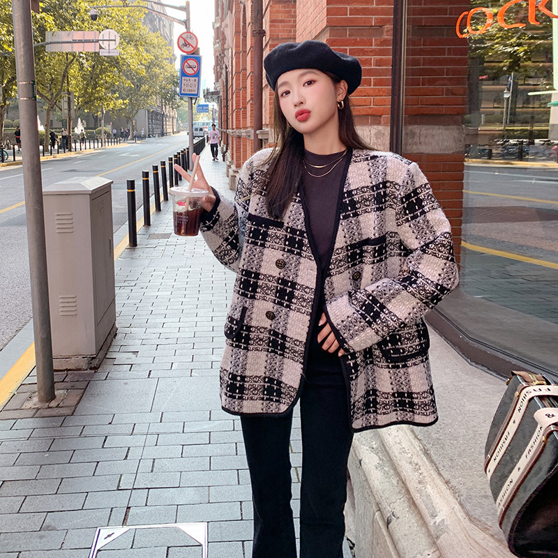 现货！数据!  气质感小香风加厚格子外套9088-P155-控228图片