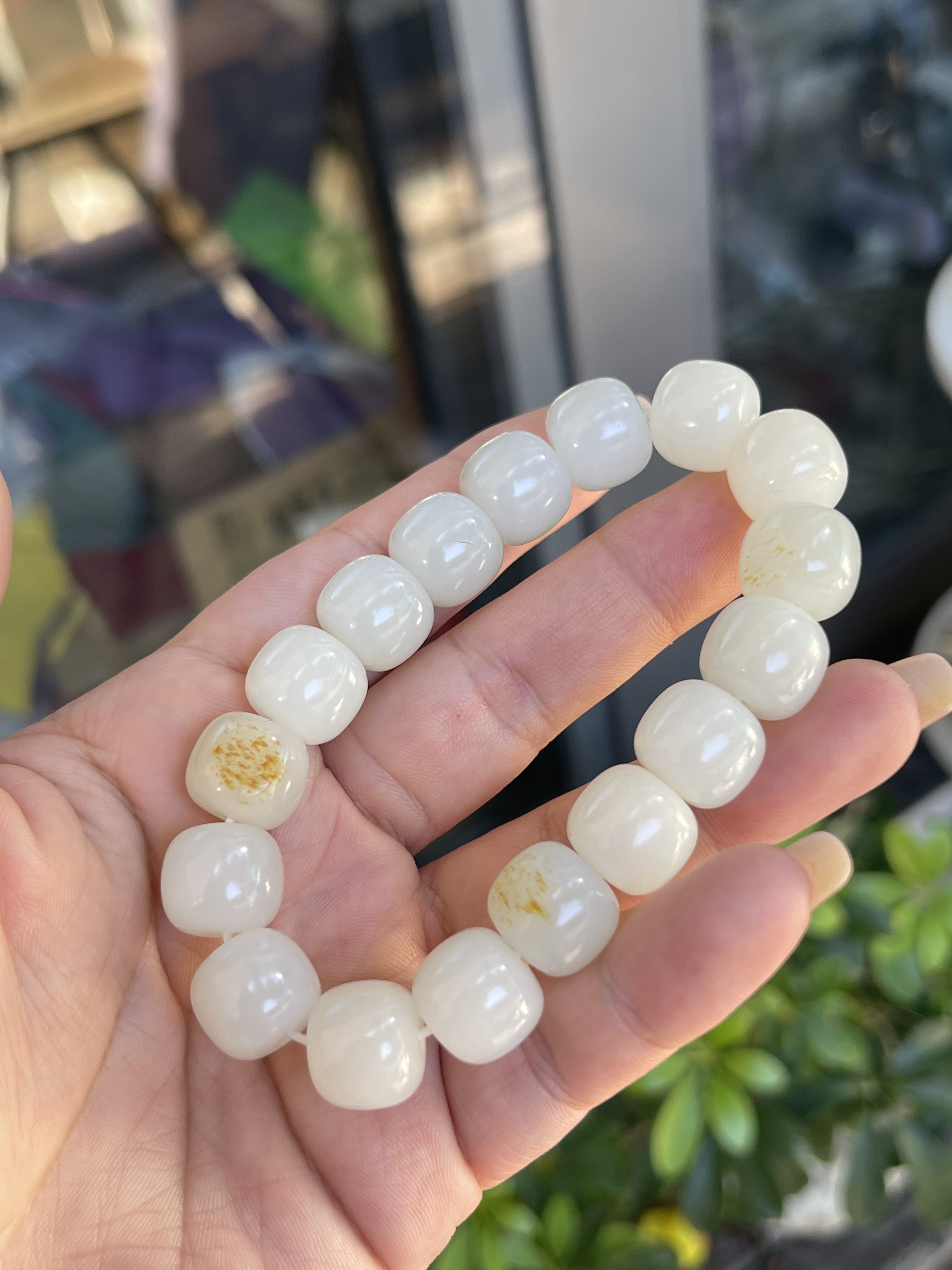 「未央」新疆和田籽料洒金皮老型手串13*12mm真皮真色原皮毛孔