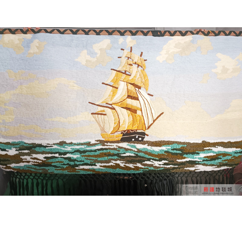 新疆手工艺术编织挂毯装饰画帆船高级感客厅壁毯壁挂壁画背景上墙
