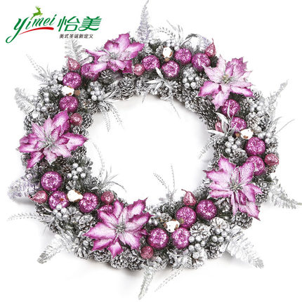 怡美 80cm松果圣诞花环 大型圣诞装饰品 圣诞节门挂饰 金色红色