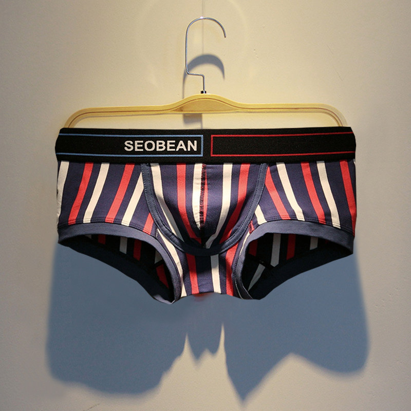 希宾内裤男夏季纯棉拼色条纹低腰四角裤潮流个性透气男士平角裤头