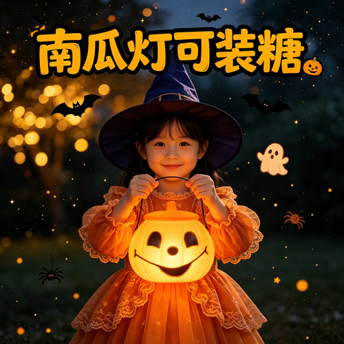 万圣节南瓜灯发光手提儿童道具南瓜桶糖果罐讨糖袋灯笼装饰品篮子