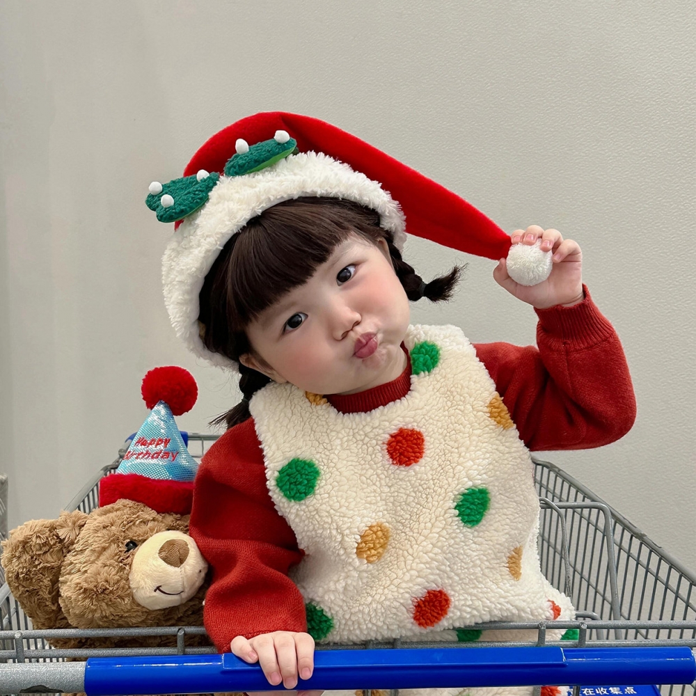 圣诞节儿童服装女童连衣裙新款无袖公主裙宝宝羊羔绒衣服装扮服饰