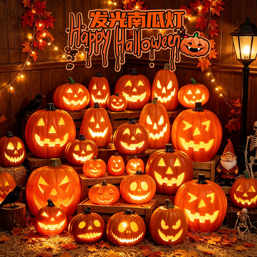 南瓜灯发光万圣节夜装饰品场景布置道具摆件氛围造景派对门口店铺