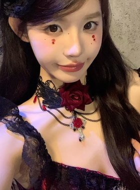 万圣节装扮哥特风玫瑰蕾丝项链女配饰2026新款颈链饰品女款锁骨链
