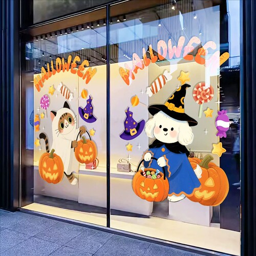 万圣节南瓜幽灵静电贴装饰场景布置门店店铺玻璃门贴橱窗贴纸窗贴