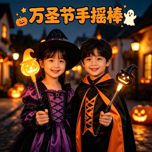 万圣节手摇棒儿童道具手持棒发光装扮南瓜灯手提小礼物礼品饰品