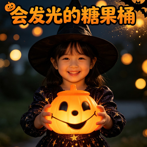 万圣节南瓜灯发光手提儿童道具南瓜桶糖果罐讨糖袋灯笼装饰品篮子