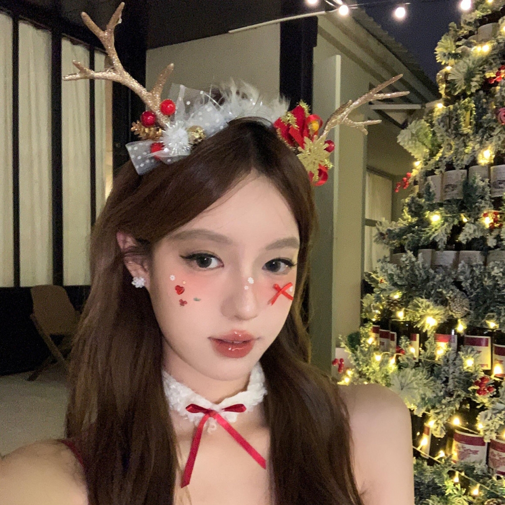 圣诞节装饰品鹿角蝴蝶结发箍头饰成人头箍派对装扮发饰2025新款